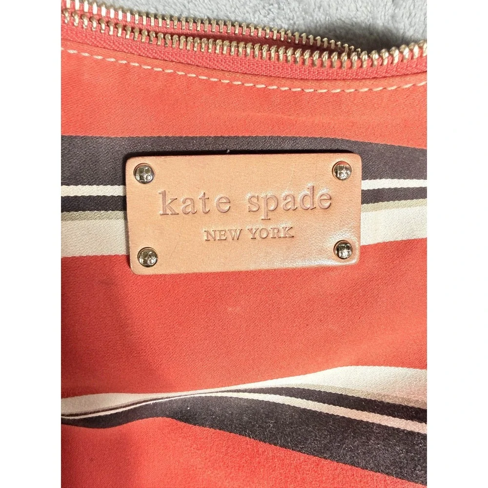 Kate Spade New York Womens Hobo Bag Orange Cream Brown Striped Canvas
